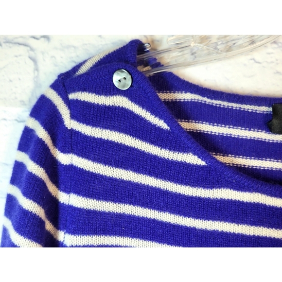 Claudia Nichole Cashmere Sweater Top Blue White Stripe Buttons Detail Size M NWT - Picture 5 of 11